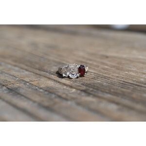 Raw Garnet and Lake county diamond Engagement Ring